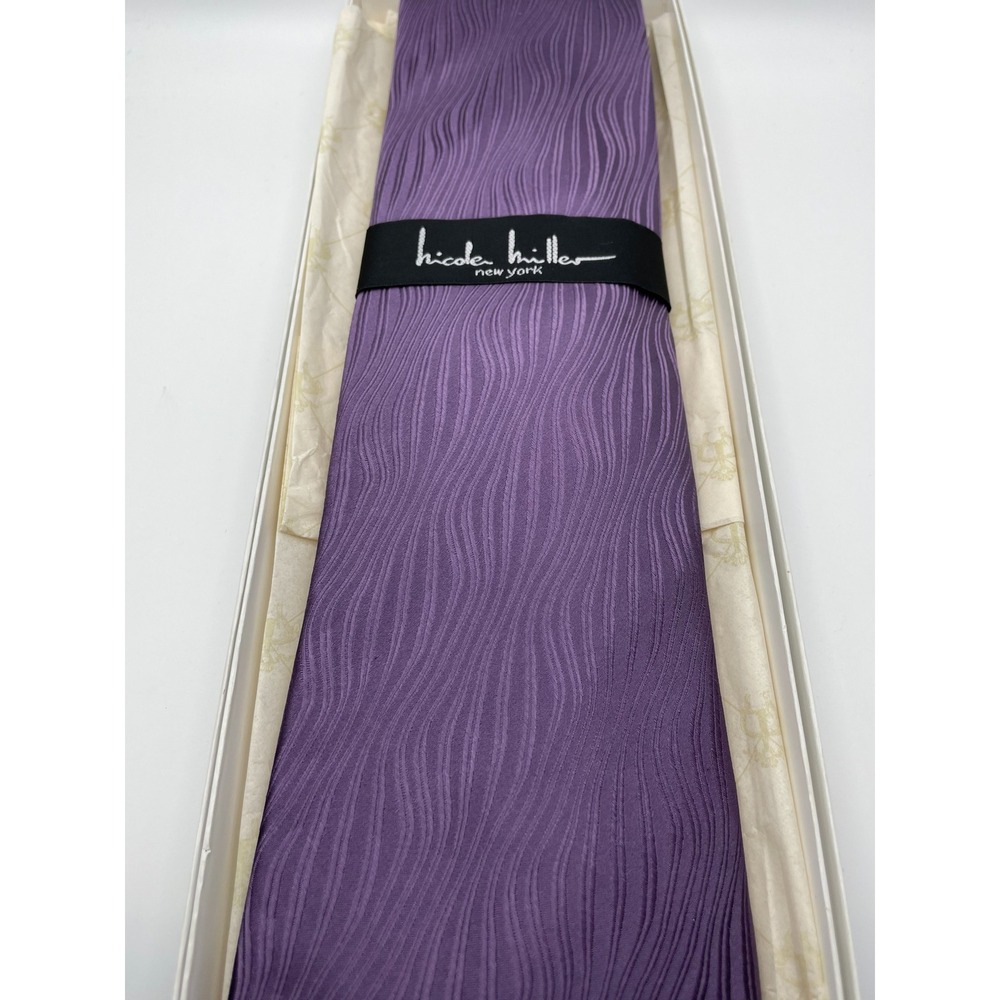 Nicole Miller New York Mens Purple Wavy Ripple Silk Necktie NY050009-999 NEW - Picture 3 of 5